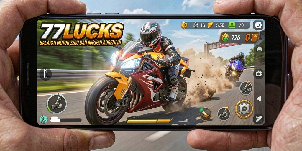 Tampilan gameplay seru 77LUCKS dengan kecepatan tinggi.