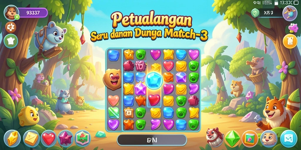 Tampilan permainan seru dalam 93337 dengan tantangan Match-3.