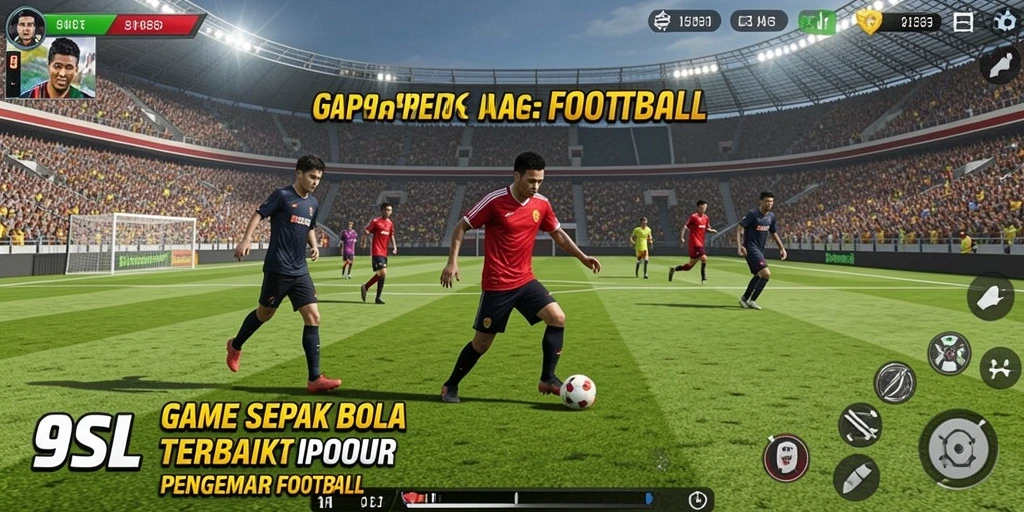 Screenshot gameplay 9SL menampilkan aksi mendebarkan di lapangan sepak bola.