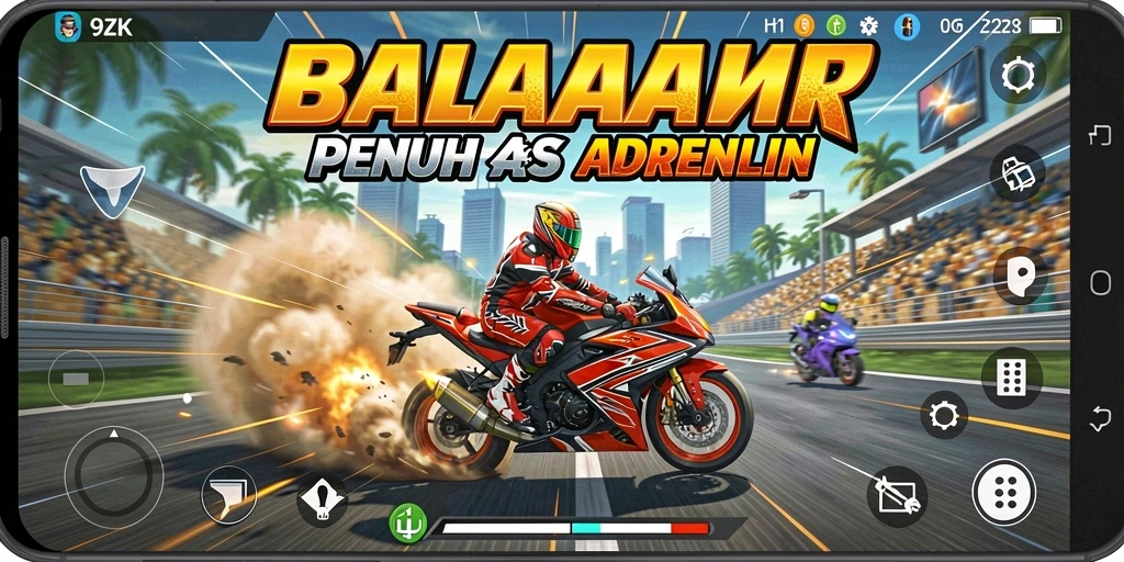 Tampilan gameplay 9ZK yang menarik dengan balapan motor yang mendebarkan.