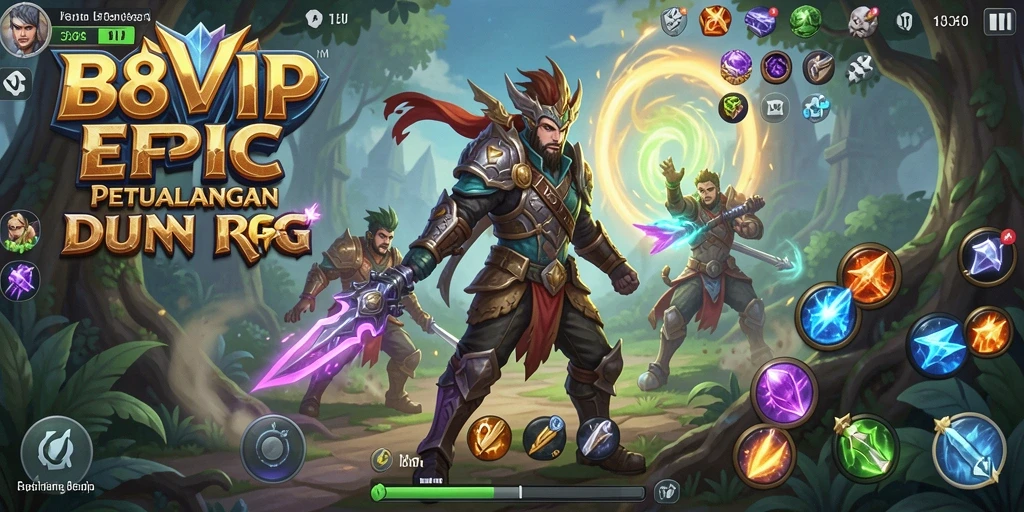 Screenshot B8VIP menampilkan pertarungan karakter dalam dunia RPG yang menawan.