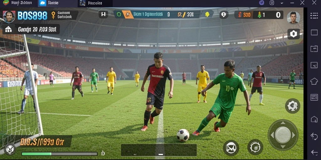 Screenshot gameplay menampilkan aksi pertandingan sepak bola yang mendebarkan.