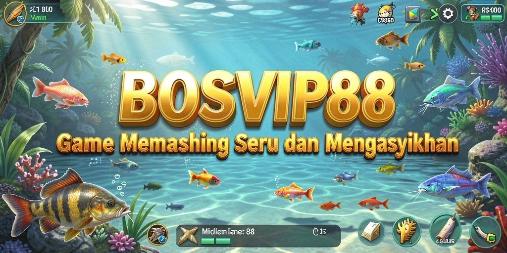 Screenshot gameplay BOSVIP88 yang menunjukkan pemain menangkap ikan.