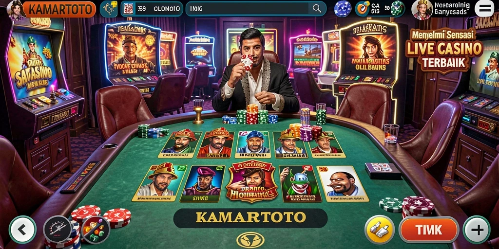 Tampilan utama gameplay Live Casino KAMARTOTO dengan dealer langsung.