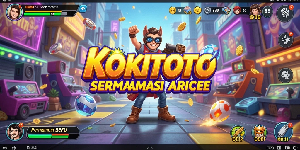 Screenshot gameplay KOKITOTO yang penuh warna dan aksi seru.