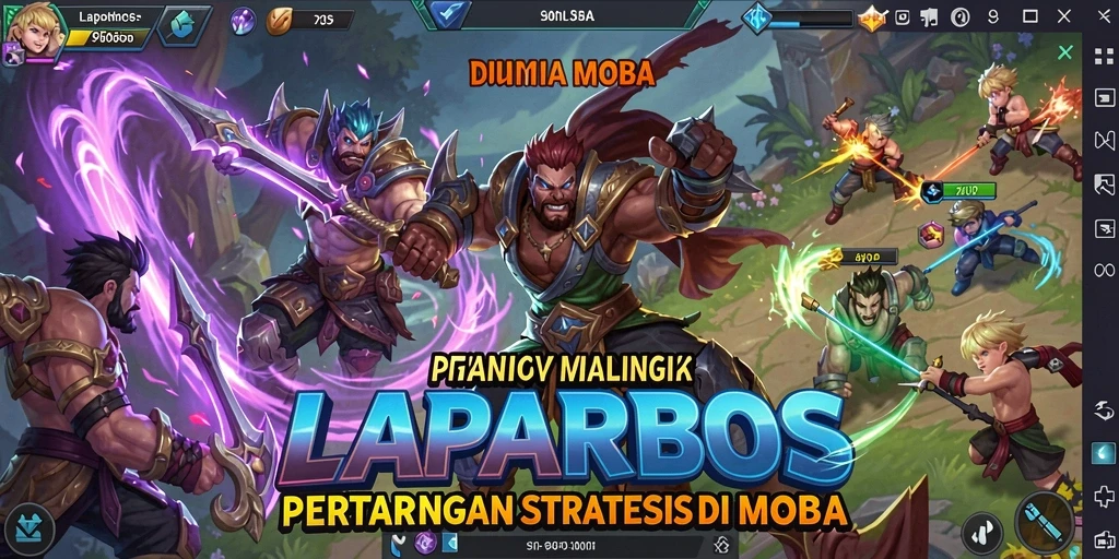 Tampilan utama LAPARBOS menunjukkan pertarungan intens di arena MOBA.