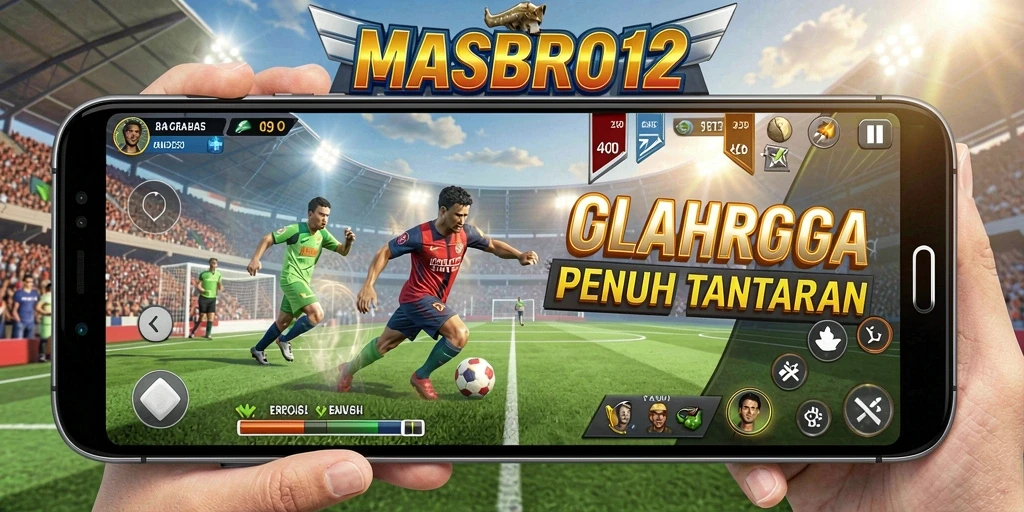 Tampilan seru gameplay MASBRO12 dengan karakter olahraga beraksi di lapangan.