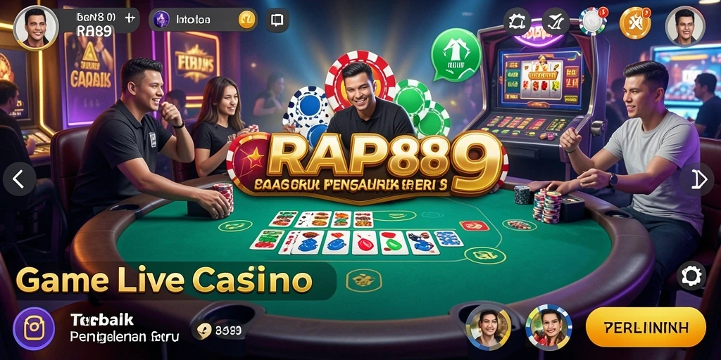 Tampilan utama RAP89 menampilkan dealer live dan meja permainan yang dinamis.