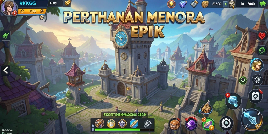 Screenshot gameplay RKGG menampilkan aksi pertahanan menara yang seru.