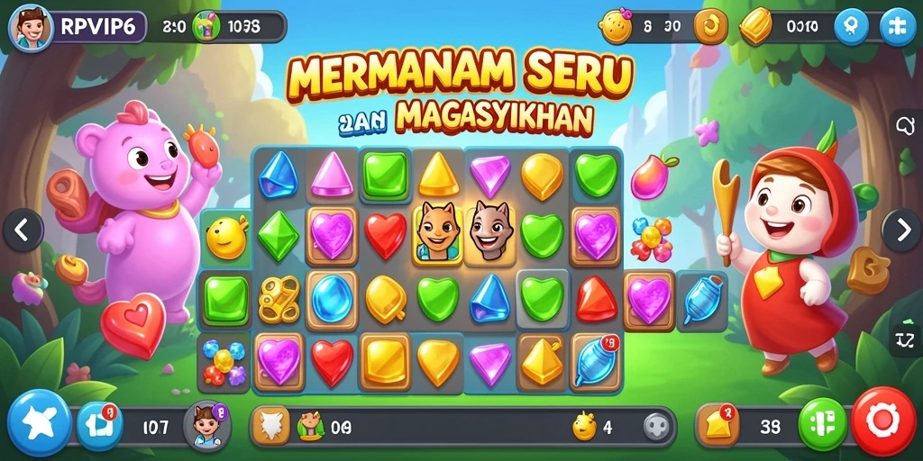 Screenshot RPVIP6 menampilkan gameplay Match-3 yang menyenangkan dan penuh warna.
