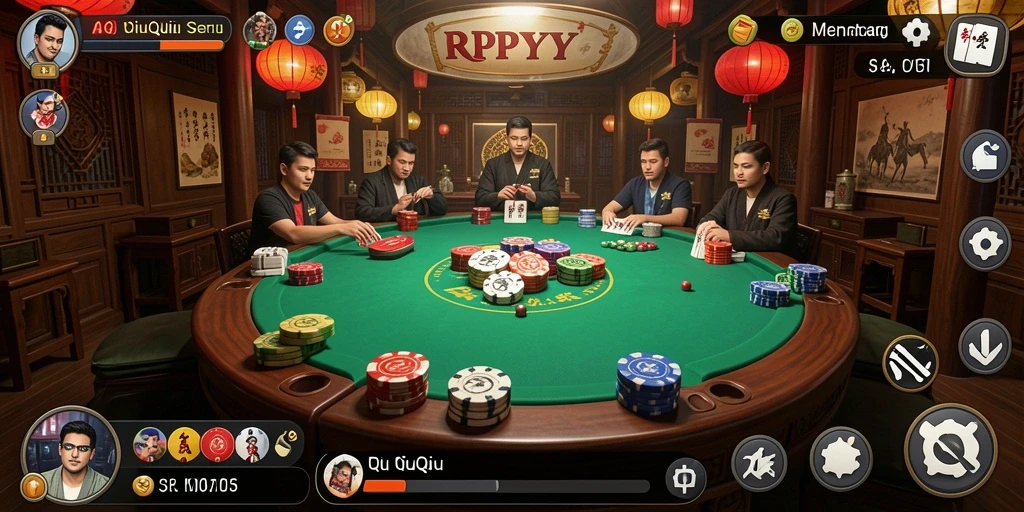 Screenshot RPYYY menampilkan antarmuka permainan QiuQiu yang menarik dan dinamis.