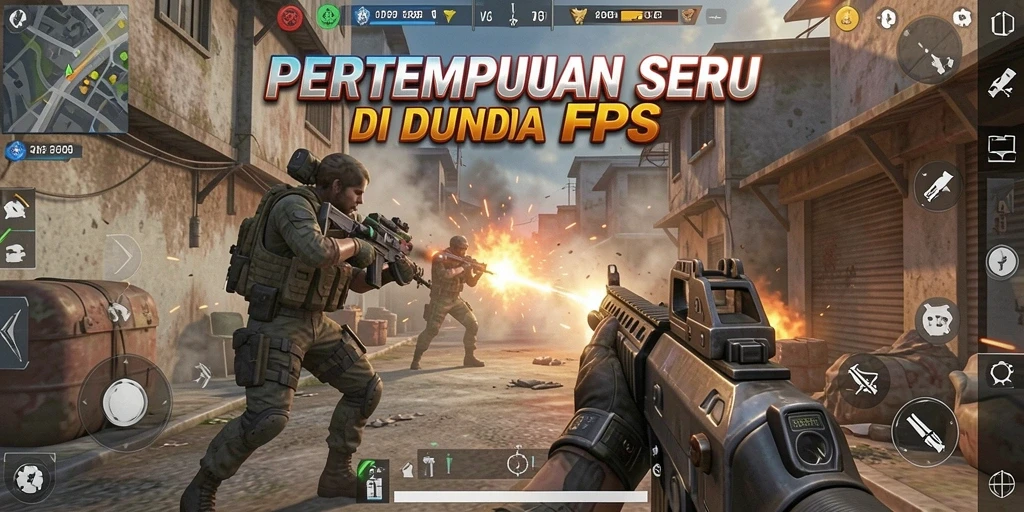 Screenshot gameplay V07, menampilkan aksi menembak yang intens.
