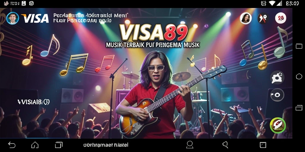 Screenshot menunjukkan gameplay interaktif di VISA89, penuh warna dan energi.